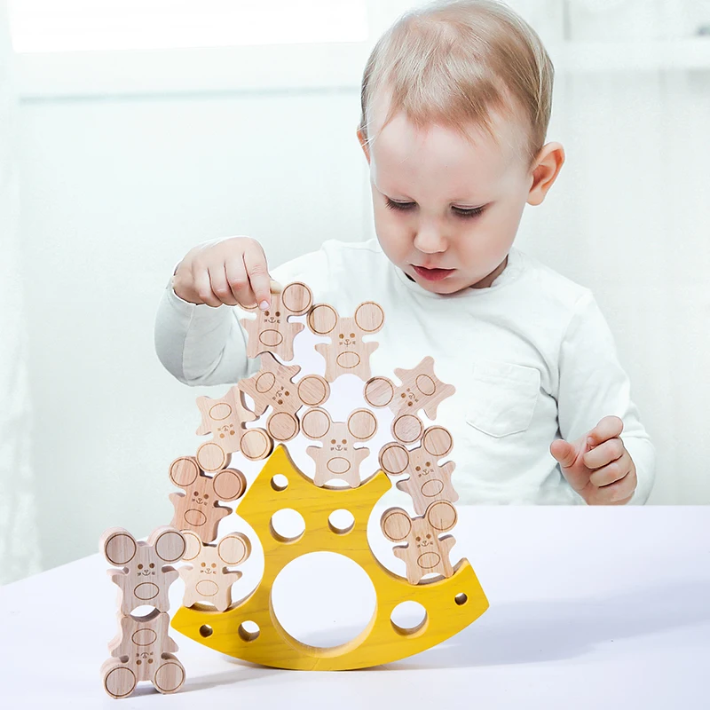 Rato de madeira e queijo empilhamento brinquedo animal equilíbrio desafio alta empilhamento interação pai-filho blocos de construção brinquedos das crianças