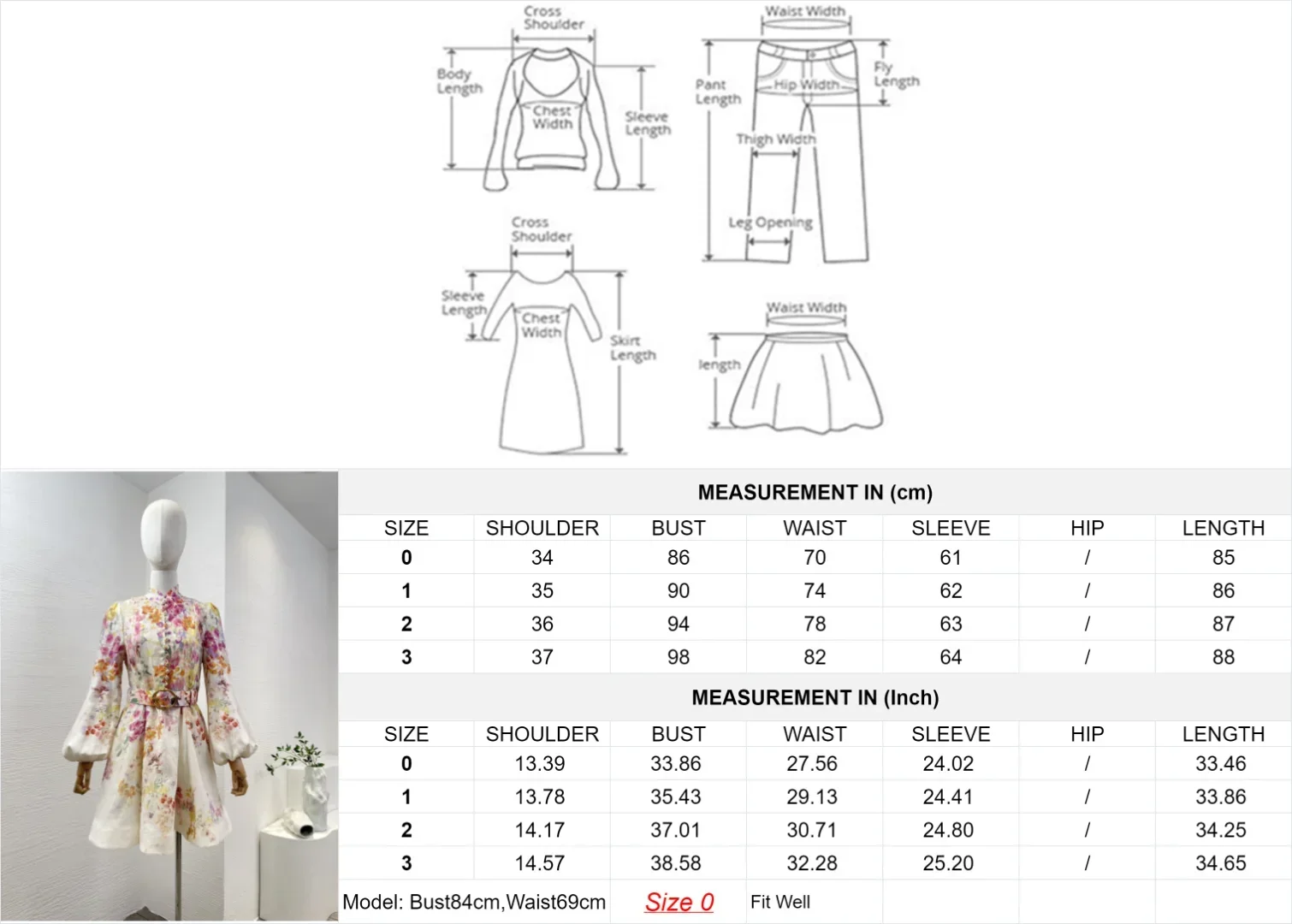 2025年新作ファッション、マルチカラーランタン袖花柄プリントミニドレス
