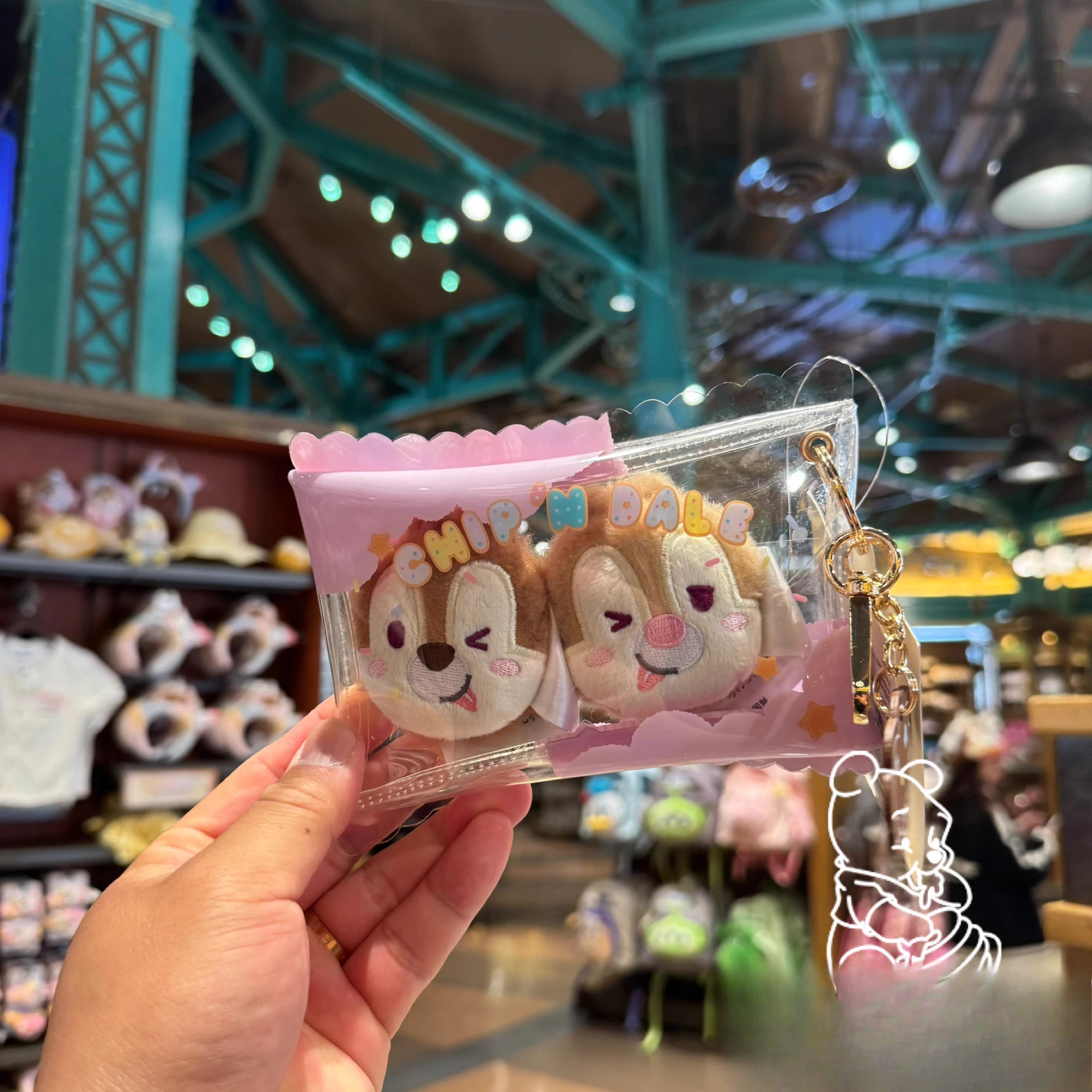 

Original Disney Cotton Candy Chip&Dale Candy Shaped Plush Pendant Couple Keychain Car Key Decoration Girl Birthday Gift