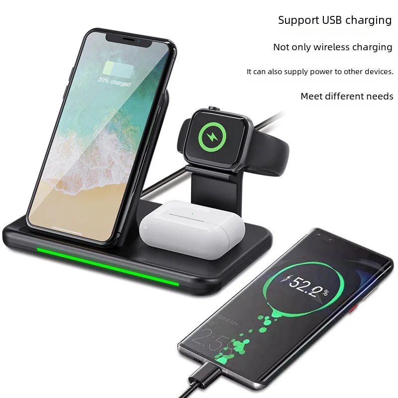 New Three-in-One Wireless Fast Charging15WMobile Phone Multi-Function Four-in-One Desktop Vertical Wireless Charging