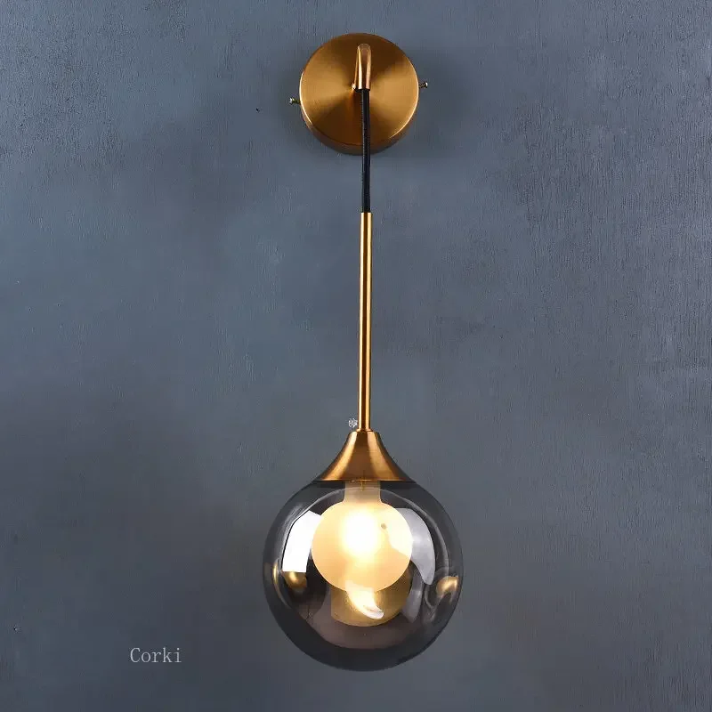 Modern Led Wall Lamp Glass Ball Gold Sconce Lighting Fixtures Indoor Nordic Living Kitchen Bedroom Bedside Light Decor Luminaire