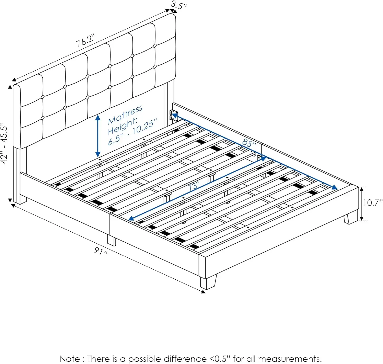 Button Tufted Upholstered Platform Bed Frame, California King, Glacier