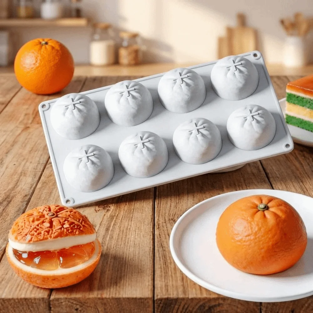 8 Cavity Orange Shape Cake Mold Reusable Non-stick Realistic Fruit Baking Mold Easy To Demold Food Grade Mousse Cake Molds