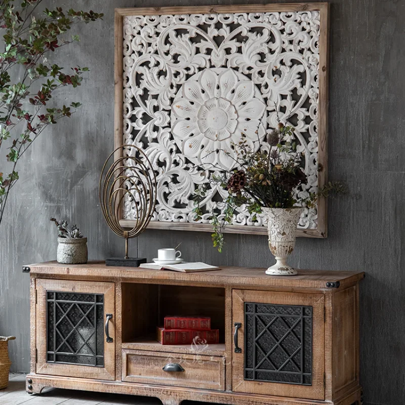 

American TV Cabinet Retro Iron Art Glass Distressed Industrial Style Homestay Hotel Living Room Curio Cabinet Storage Locker