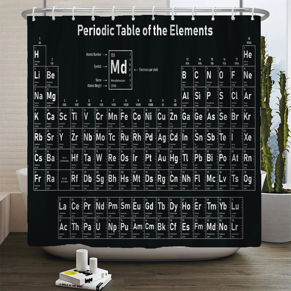 Hot New Periodic Table of Elements Bathroom Curtains Waterproof 3D Print Shower Curtain White Fabric Curtain for The Bath