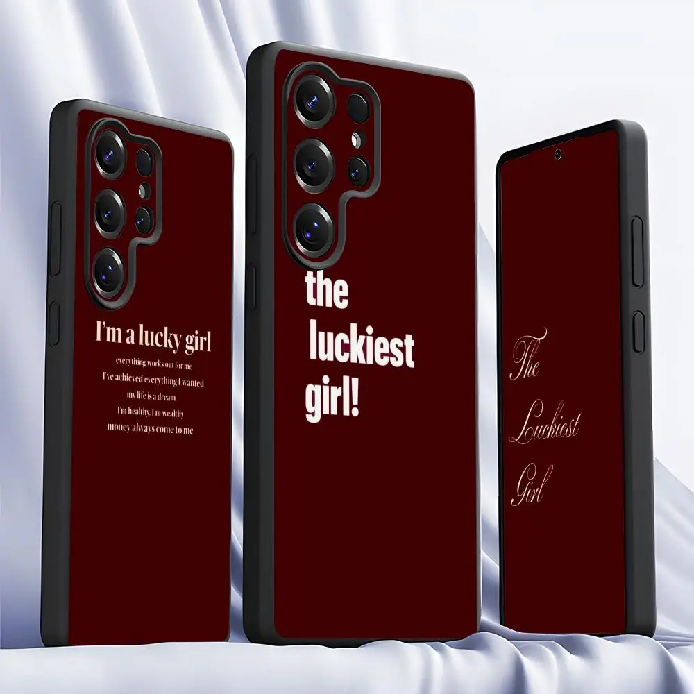 Simple Letter Lucky Girl Phone Case for Samsung S20-S25 FE Plus Ultra TPU Soft Skin Friendly