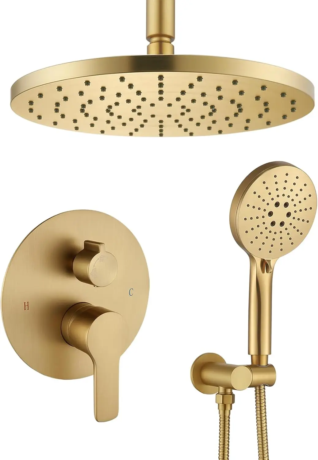 Shower Faucet  Set with Luxury High Pressure Shower head and 3-Setting Handheld,Contain Pressure Balance Valve,Brushed Gold