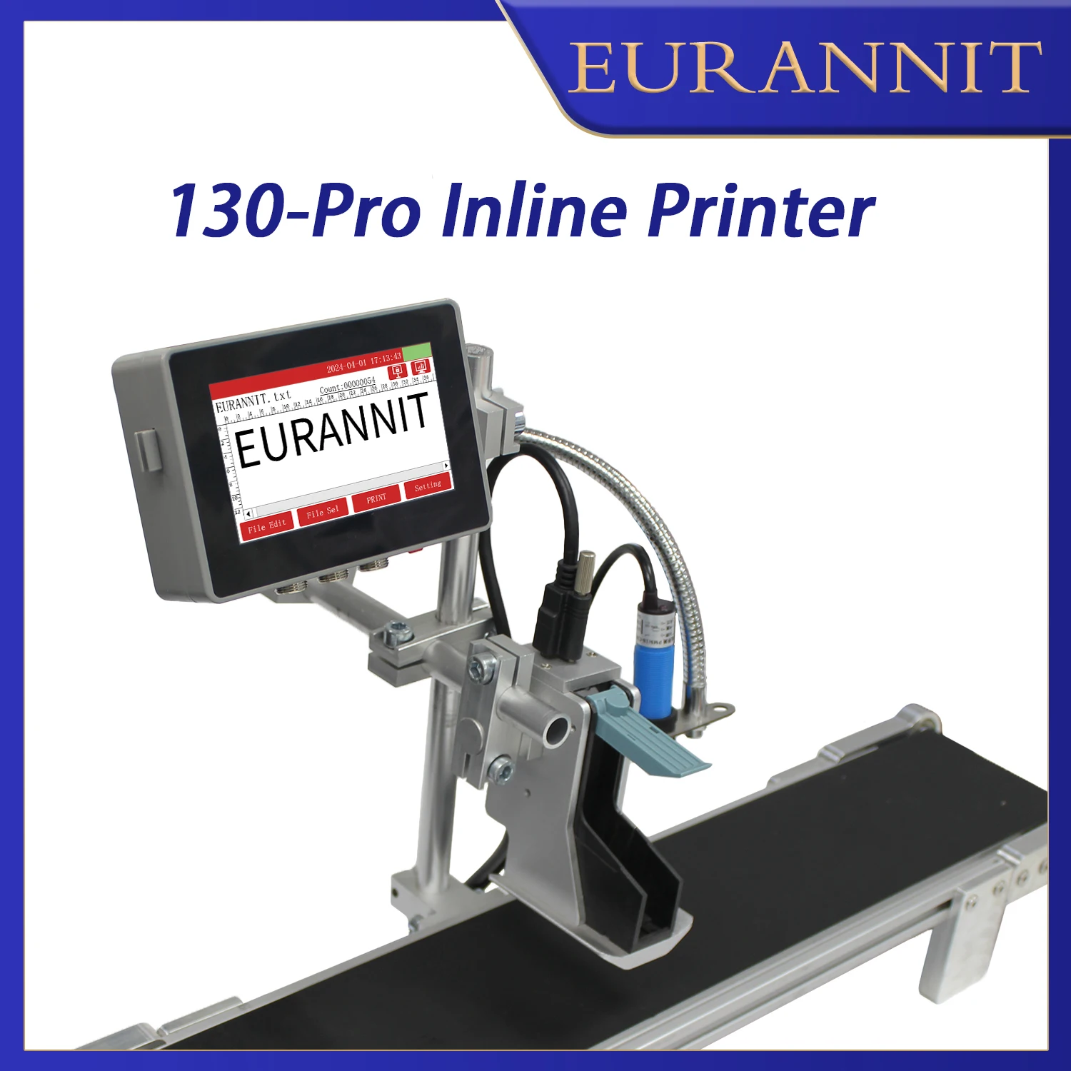 

EURANNIT 130Pro Industrial Online Printer Gray Plastic Shell Inkjet Printer TEXT QR Barcode Batch Number Logo Date Label Printer