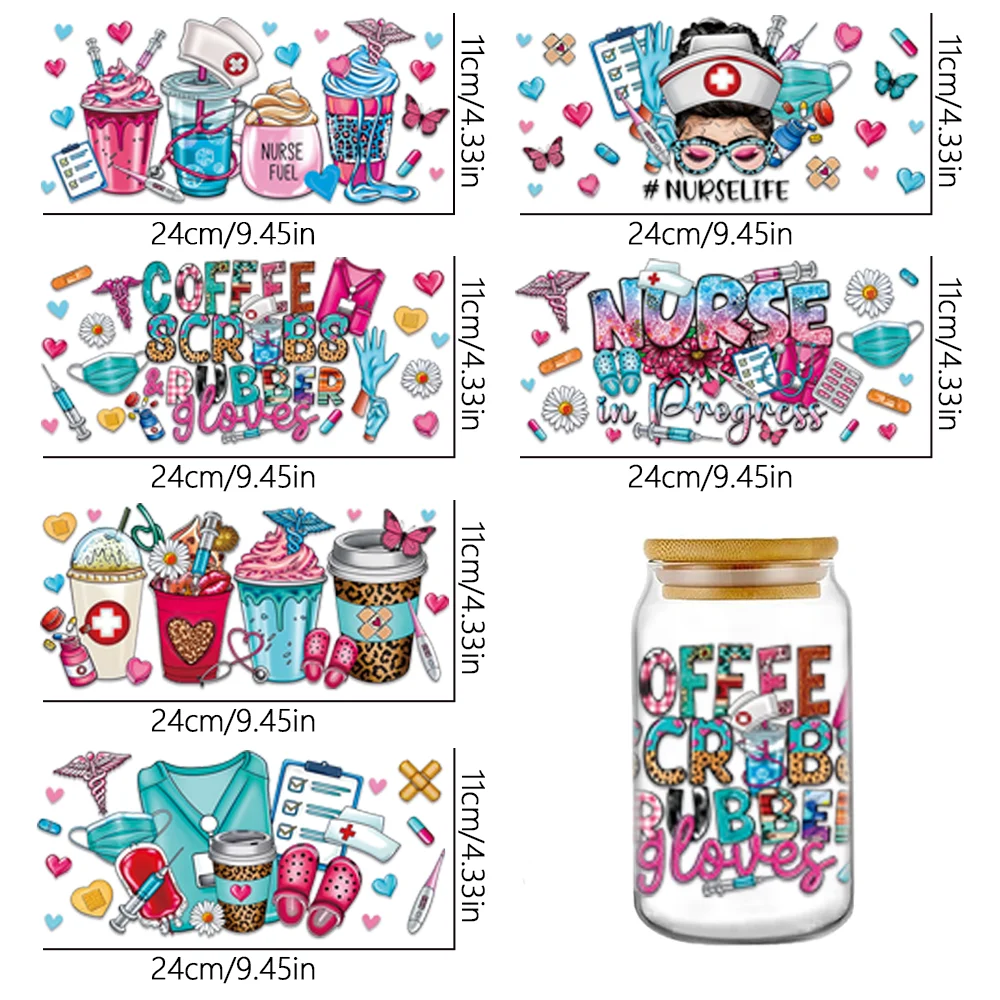 Set of 6 UV DTF Transfer Stickers | Waterproof Cup Stickers Plastic Adhesive Labels for Bottles and Cups, DIY Decorative Decals