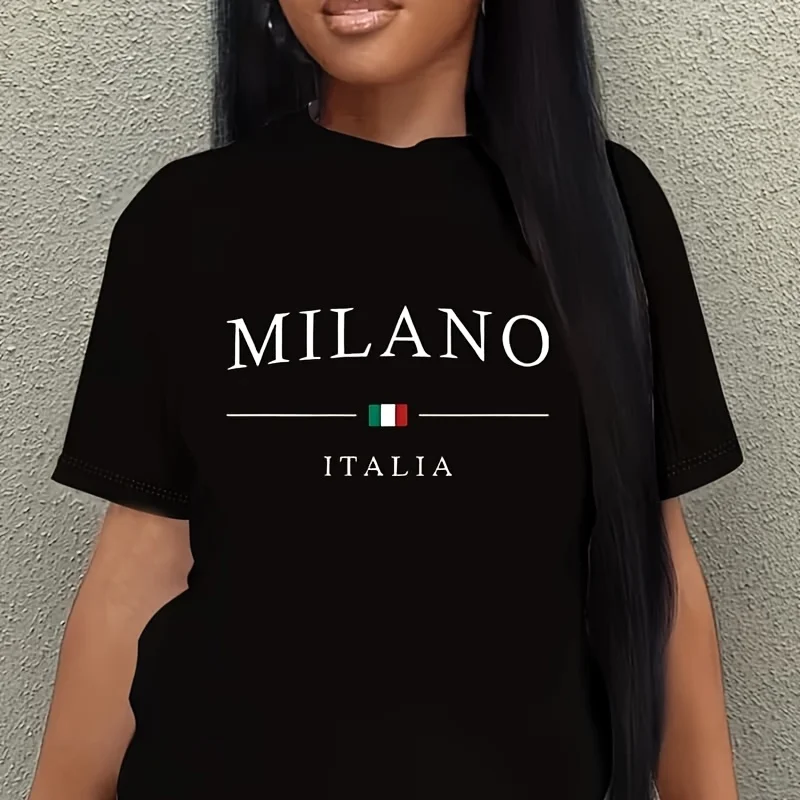 Milano Italy Letter Women's Plus Size T-Shirt 100% Cotton 220g