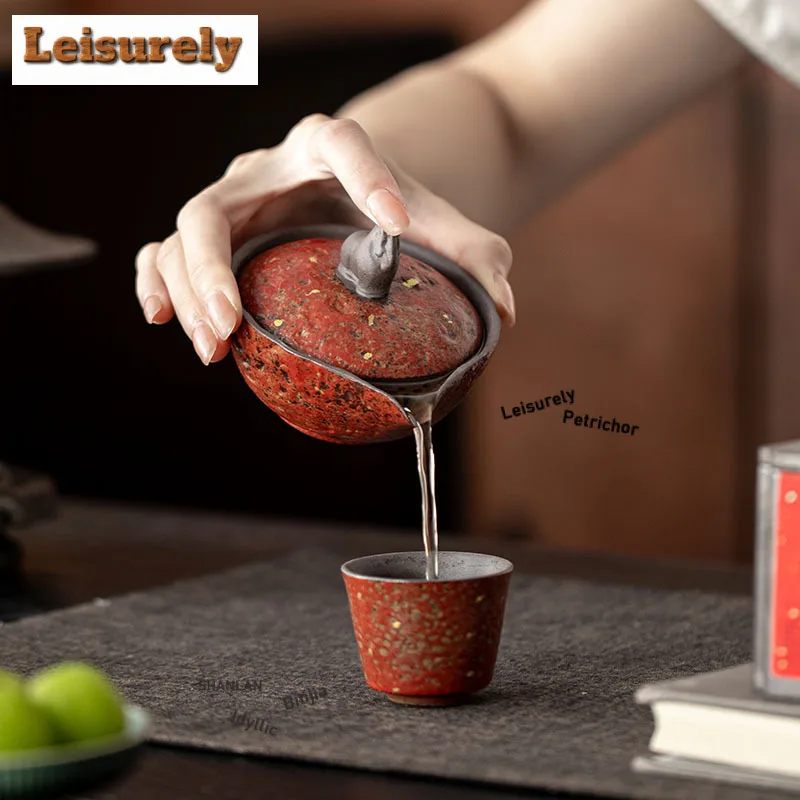 100 مللي رش الذهب الحصان الصغير إبريق الشاي الأحمر الشاي التقليدي المساعد على التحلل وعاء صنع الشاي غلاية مع مصفاة لملحقات الشاي الحرفية