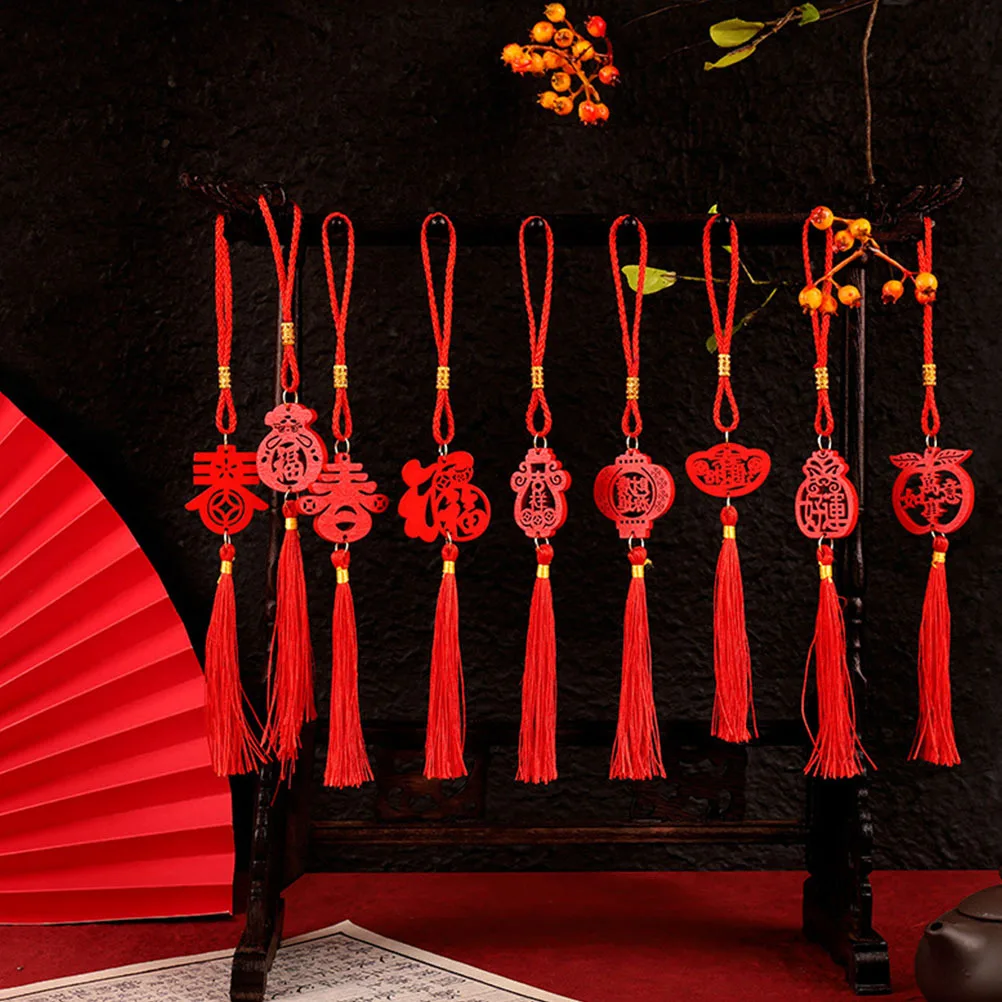 9Pcs Chinesischen Stil Quaste Ornament Holz Handwerk Hängen Dekor Neue Jahr Anhänger Festival Wand Dekor Frühling Festival Liefert