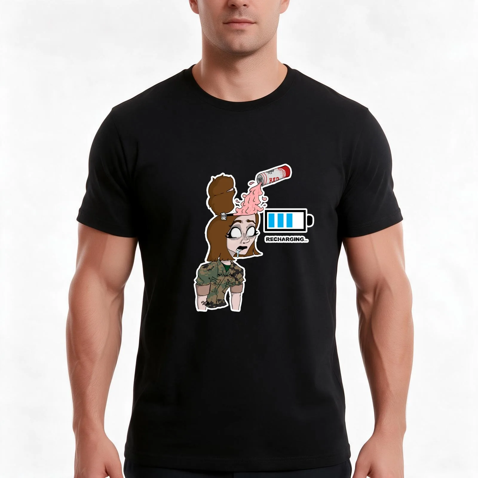 Recharging (W) T-Shirt Summer Casual Cotton Tee Oversized Streetwear Tops Vintage Graphic Print Loose Fit Short Sleeve
