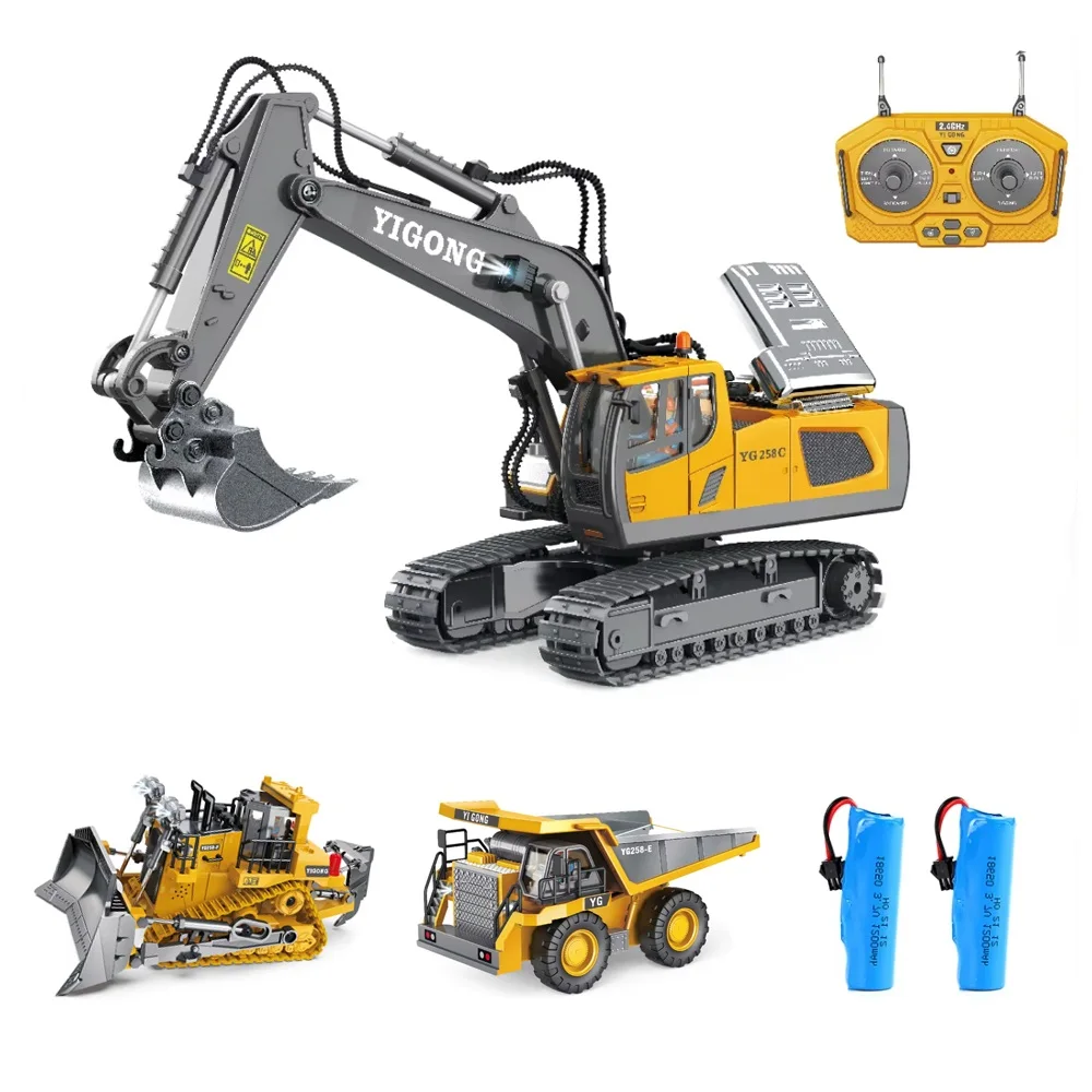 Conjunto de veículos de engenharia 1:20 11ch rc escavadeira 9ch bulldozer caminhão basculante 2.4g caminhão de controle remoto rc rastreador brinquedos para crianças