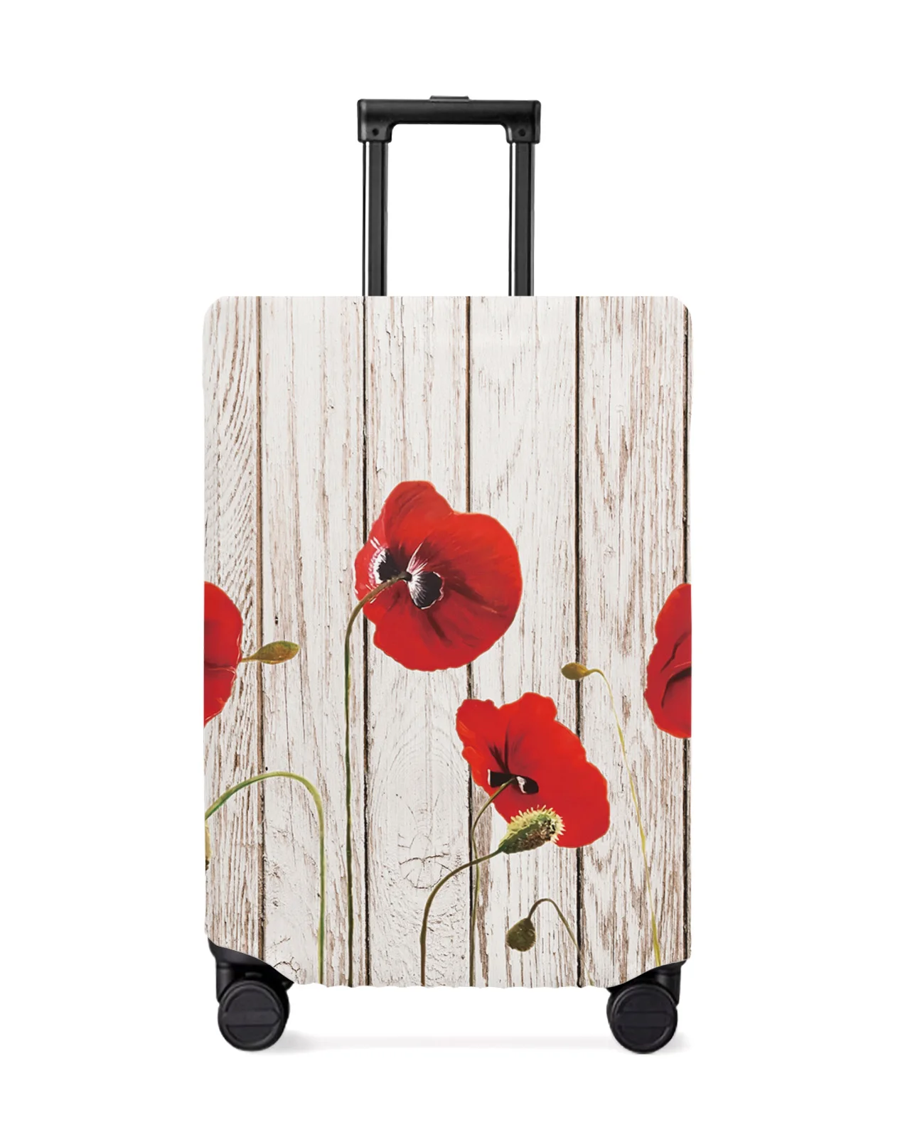 

Vintage Wooden Texture Red Poppy Flower Luggage Protective Cover Travel Accessories Suitcase Elastic Dust Case Protect Sleeve