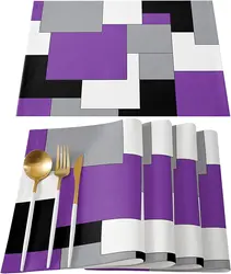 Tovagliette per tavolo da pranzo Set di 4/6 pezzi arte astratta Patchwork viola nero e grigio tavolo da cucina tovagliette tovagliette tavolo