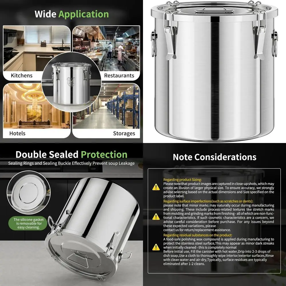 

3.2 Gallon Stainless Steel Food Storage Bucket with Lid, 405 oz Flour, Rice, Grain, Coffee, Pet Food Container