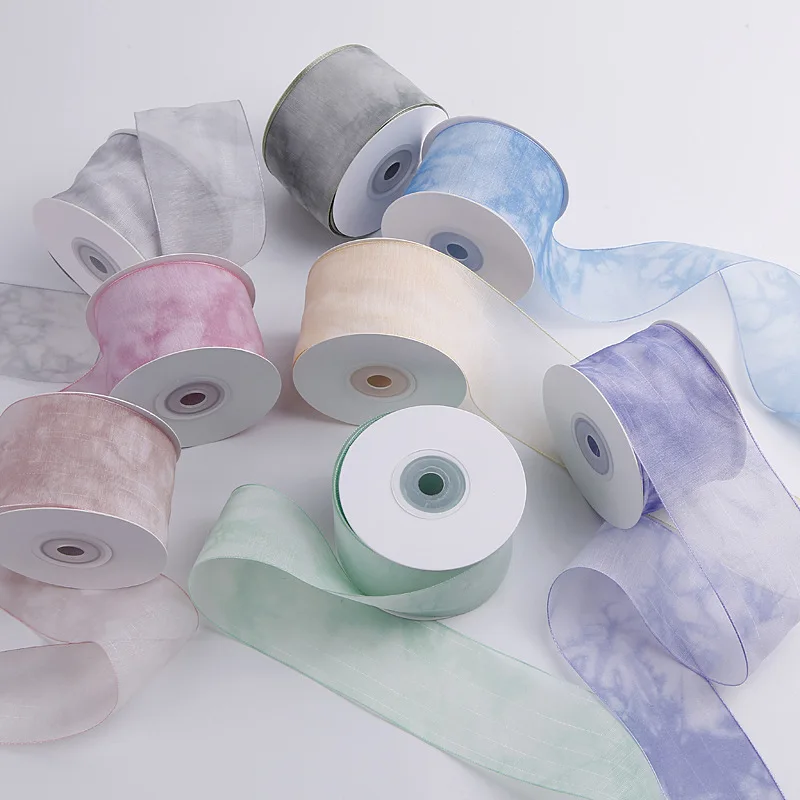 20 Yards 50MM Bright Silk Smudge Snow Yarn Bows Ribbon Hair DIY Handmade Material Crafts Accessories Gift Wrapping