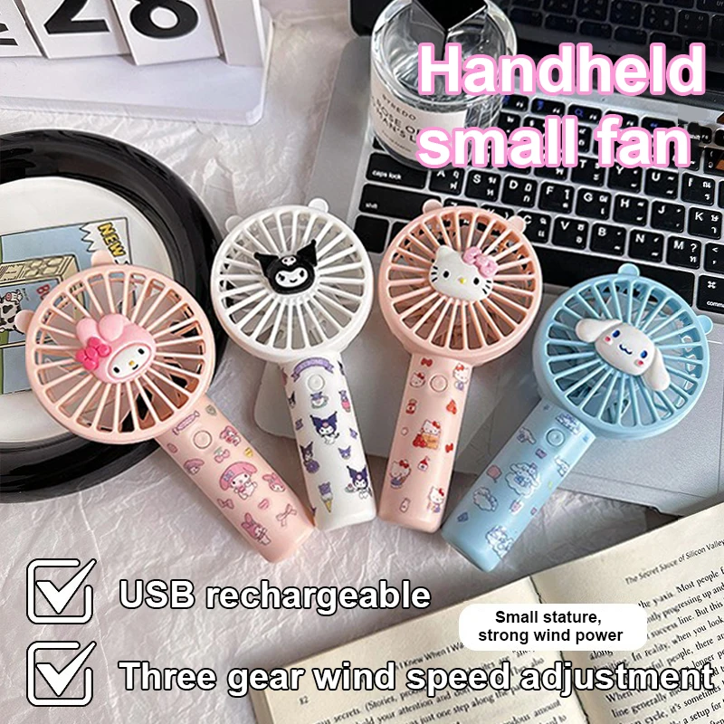 

Handheld Small Fan Cute Cartoon Cinnamoroll USB Rechargeable Fan Dormitory Portable Desktop Mini Children's Student Fan