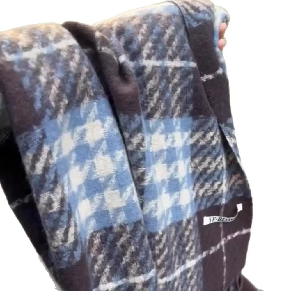 Polyester Fabric Plaid Faux Cashmere Scarf 200cm x 63cm Tassel Design Soft Warm Winter Scarf Versatile Shawl Wrap For Women