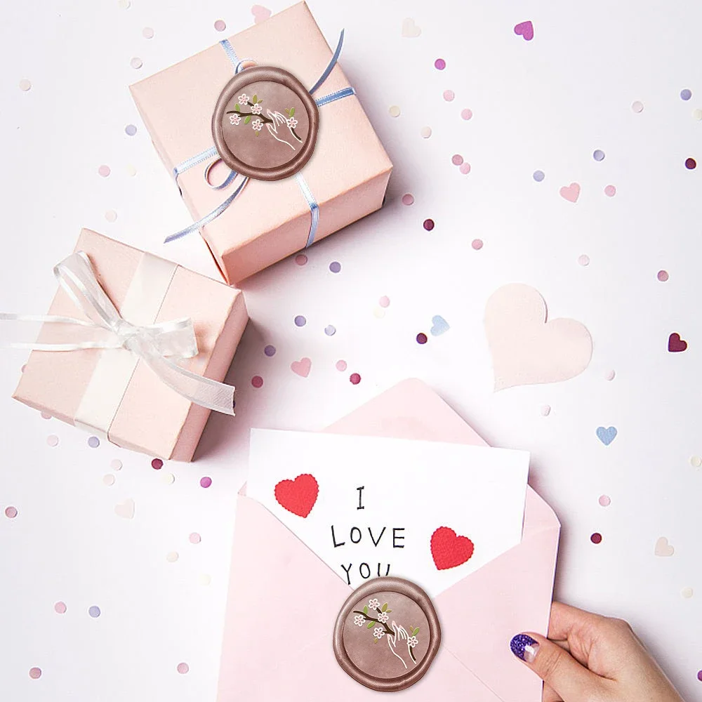 Sceau de cire rond amovible tête en laiton main papillon motifs de fleurs pour décorer cadeaux, enveloppes sacs à vin fêtes d'anniversaire