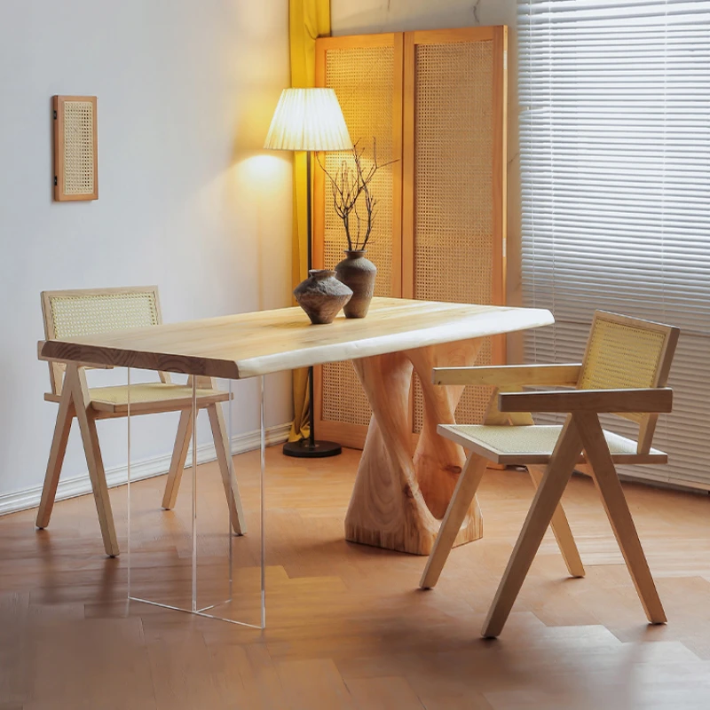 Acrylic solid wood floating dining table, modern simple rectangular office desk