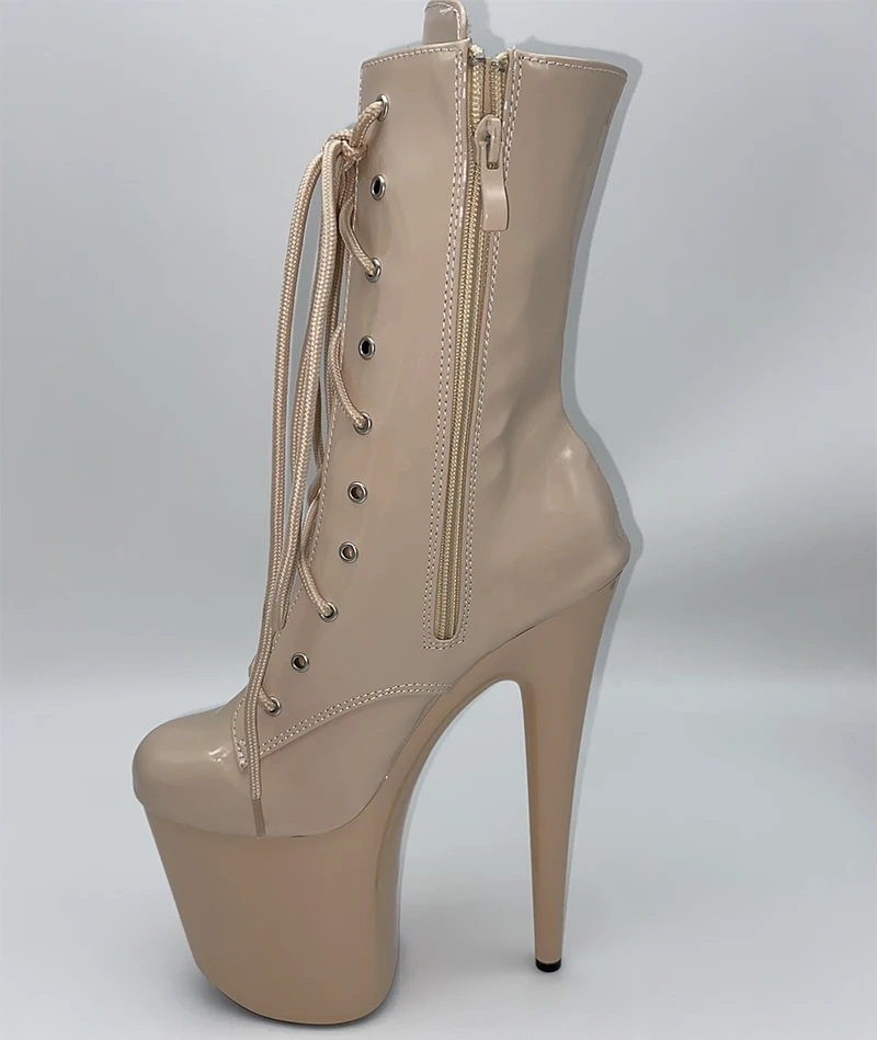 

Sexy nightclub pole dance boots short boots 20CM super high heel boots white performance stage thick-soled fun shoes