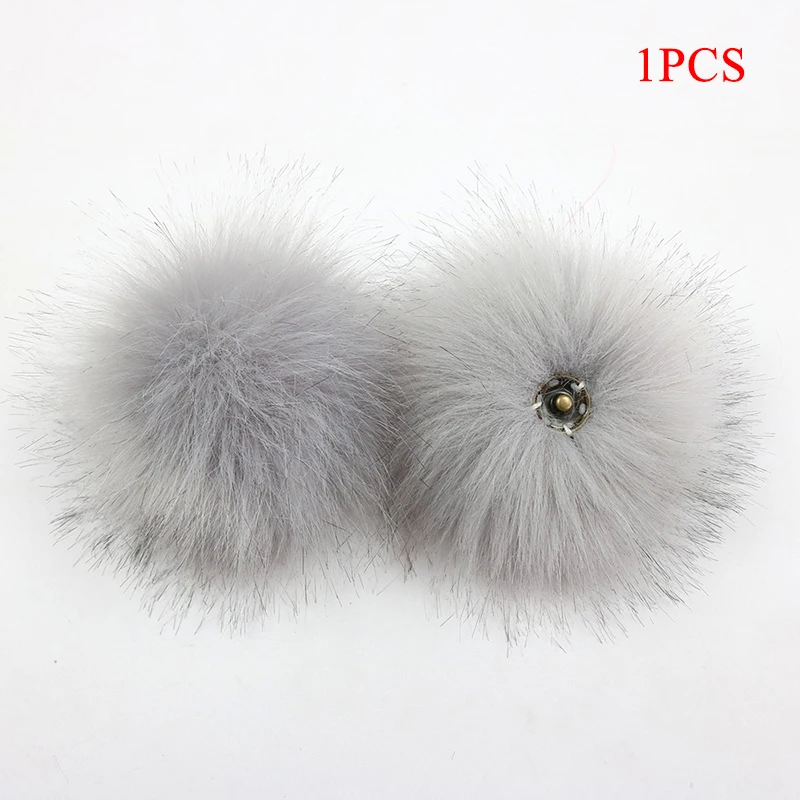 8cm Colorful White Faux Fox Pompoms Luxury Fur Ball for Knitted Hat Cap Winter Beanies Real Fur Pom Poms with Button or Rope