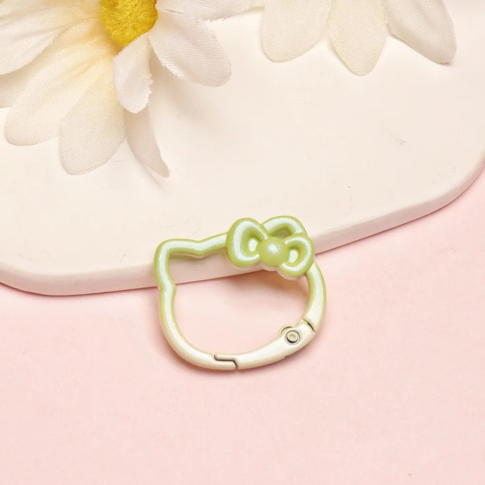 Sanrio Hello Kitty Gradient Color Spring Buckle Open Ring KT Cat Bow Spring Ring Keychain DIY Cute Accessories Bag Keychain