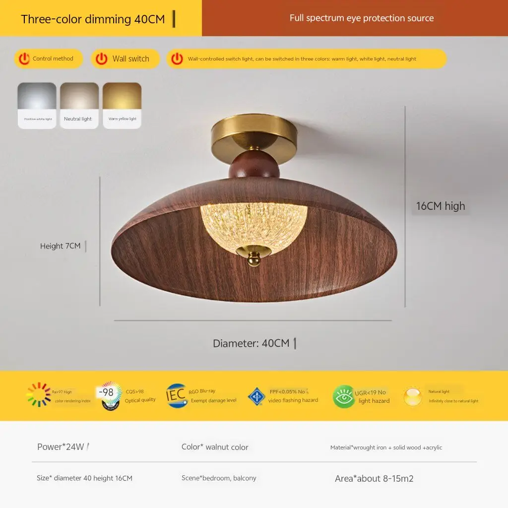 Southern Asian style walnut colored ceiling lamp, eye friendly room corridor lamp, French vintage style bedroom ceiling lamp