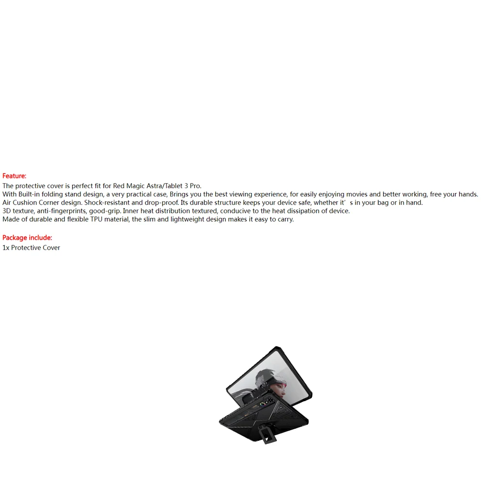 

Protective Case for RedMagic Astra/Tablet 3 Pro, Flexible Sleeve TPU Cover Shell with Air Cushion Corner, Built-in Folding Stand