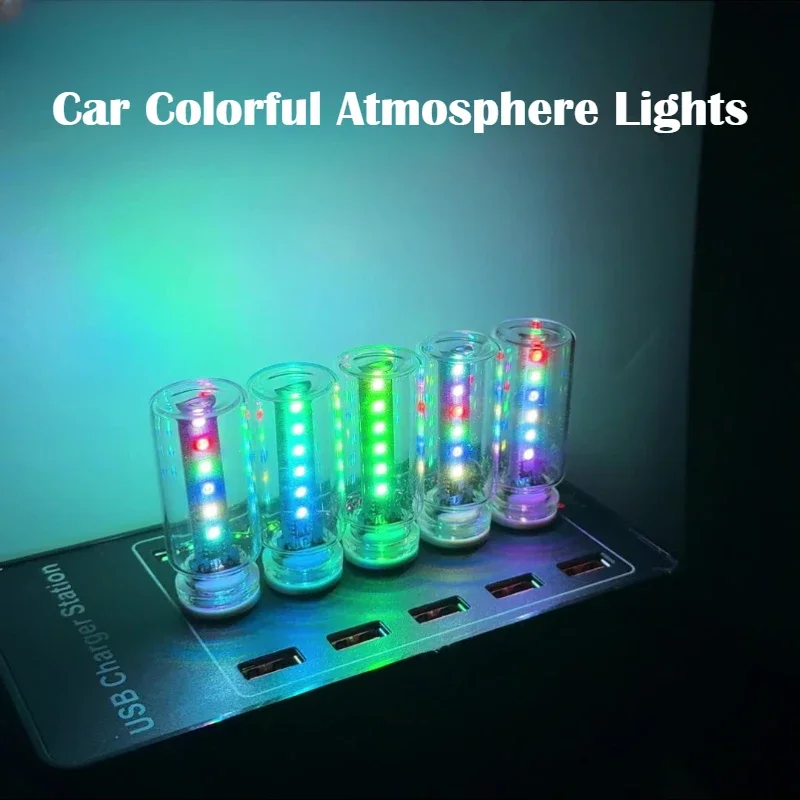 1Pc Car Atmosphere Lights USB RGB Touch Night Light, 7 Color Changing Mood Lamp with Flash Mode for Home Bedroom