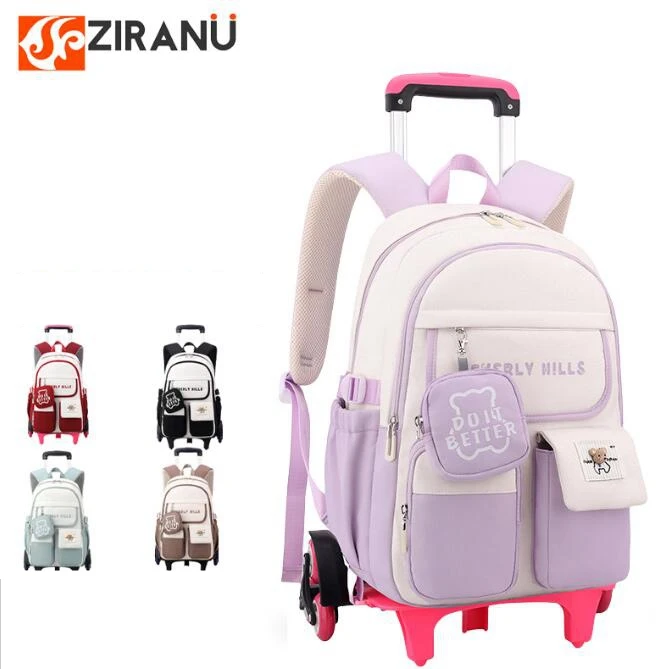 Rolling Backpack for Girls Boys School Backpack with Wheels Kids Wheeled Bookbag School Roller Backpack School Wheeled Backpack