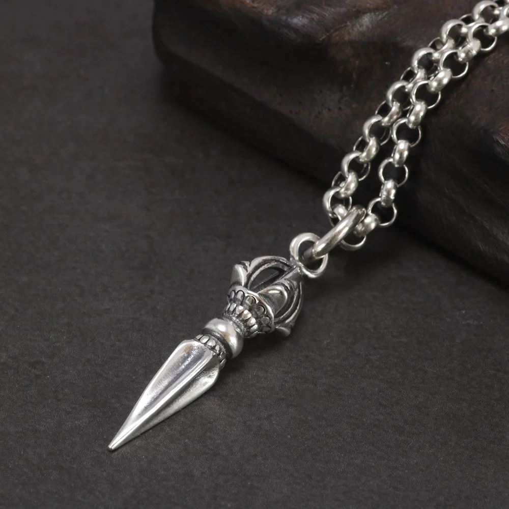 Real 925 Sterling Silver Small Vajra Pendant For Men and Women Buddhism Prayer Bouddha Jewelery