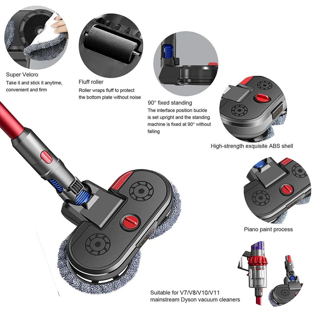 Testa per pulizia elettrica con luci a LED per Dyson V7 V8 V10 V11 V15 Aspirapolvere Mop Head Mop Pad
