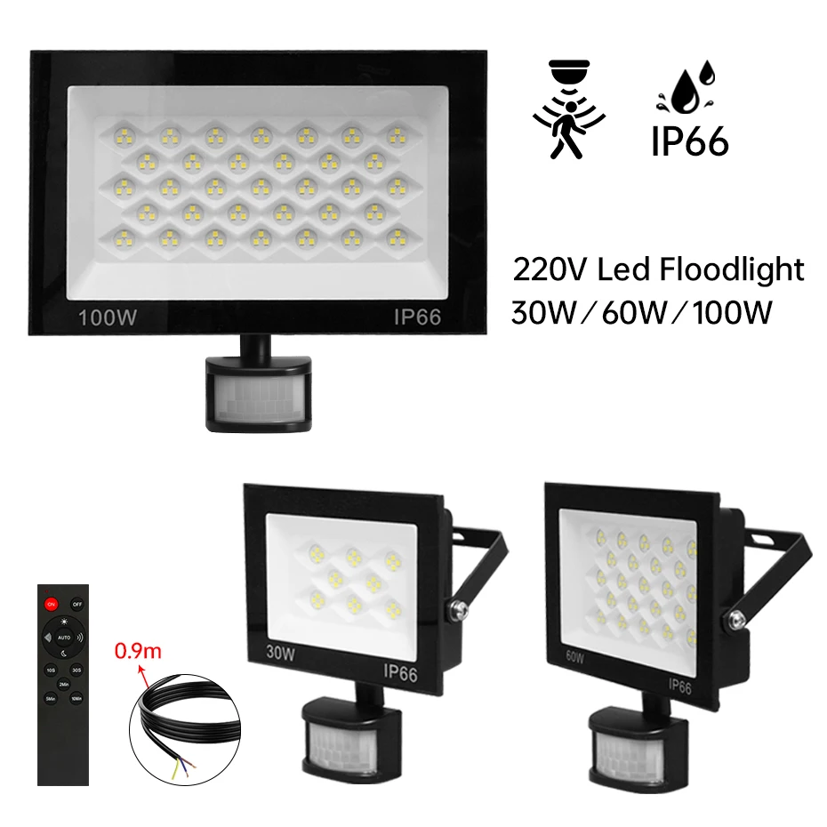 

Светодиодный прожектор с датчиком движения PIR, IP66, водонепроницаемый, уличный настенный светильник, AC 220V, светодиодный прожектор для сада и улицы