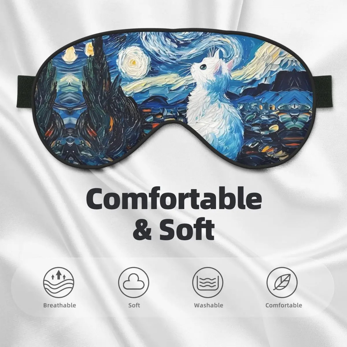 مخصص فنسنت فان جوخ ليلة مليئة بالنجوم لينة السفر قناع عين مزدوجة الجانب الغمامة قابل للتعديل النفط اللوحة كتلة خارج ضوء إيباتش