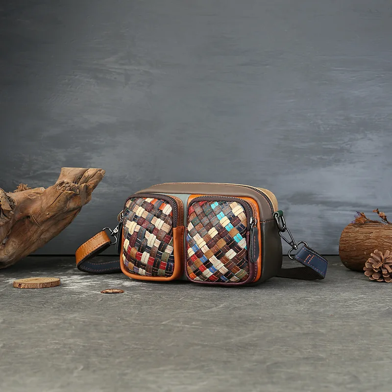 

2026 Leather Woven Color-blocked Camera Large Capacity and Multiple Slots, Single-shoulder Crossbody Designer Luxury Bag