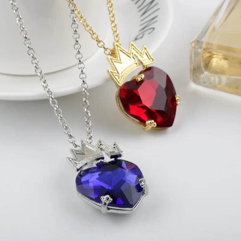 Disney Descendants 3 Mal Crystal Crown Pendant Necklace Heart of The Sea Necklace Accessories for Girls Women Birthday Gift