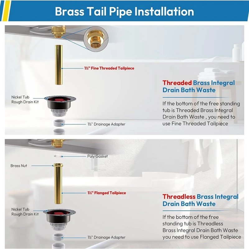 Imagem -02 - Kit de Drenagem de Banheira em Branco Autônomo com Latão Tailpiece Banheira de Piso Itd5135