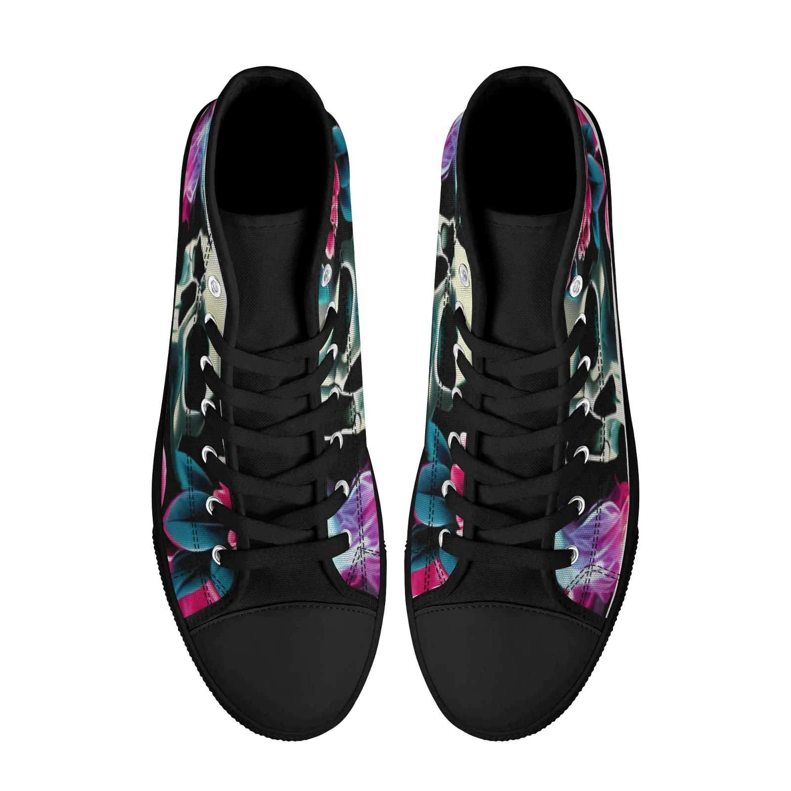 Custom Shoes Floral Skull Prints Classic High Top Canvas Shoes for Boys Girls Vulcanized Shoes Flats  Sneakers Footwears view 5