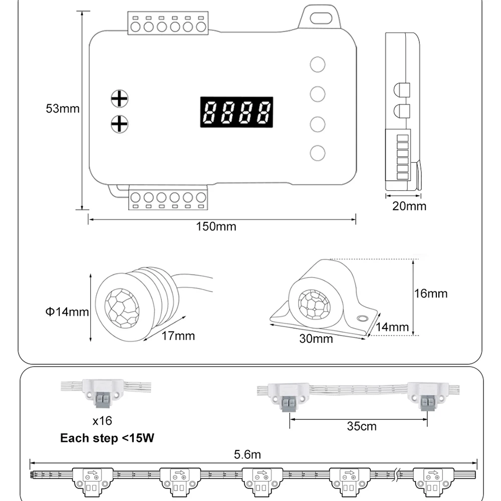 Motion Sensor COB LED Light Strip Stair LED Controller Dimming Indoor DC12V No Need to Weld Wires Installation For Stairs