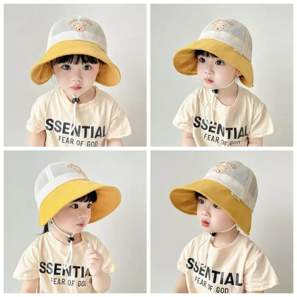 

New Summer Baby Bear Bucket Cap Mesh Quick-dry Children Fisherman Cap Breathable Anti UV Outdoor Sun Hat Kids