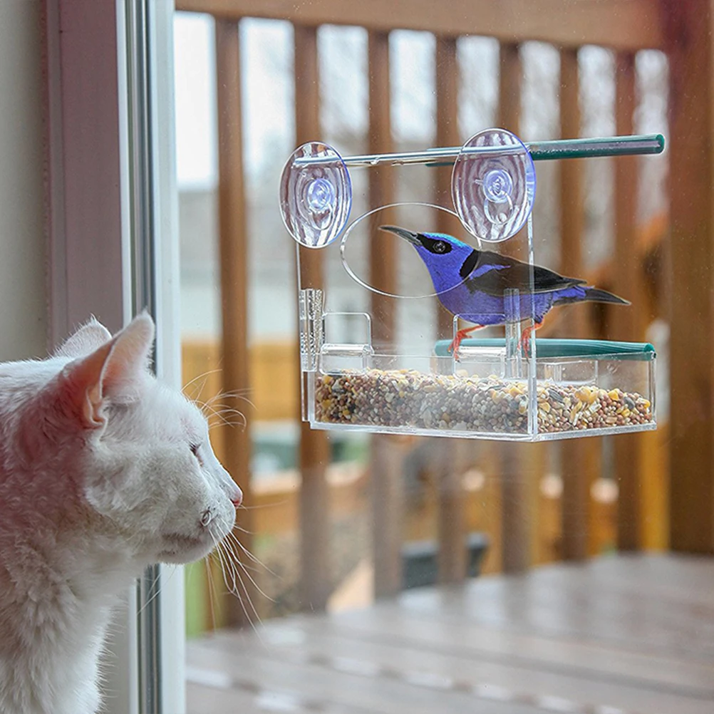 

Clear Suction Cup Bird Feeder Durable Acrylic Window Feeding Station Tray Detachable Easy Clean Refill Wild Birds Pet Supplies