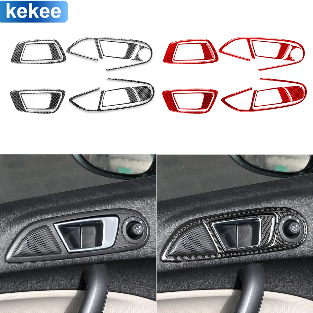 

For Ford Fiesta 2011-2019 Center Console Door Handle Panel Frame Set Cover Real Carbon Fiber Sticker Car Interior Accessorie