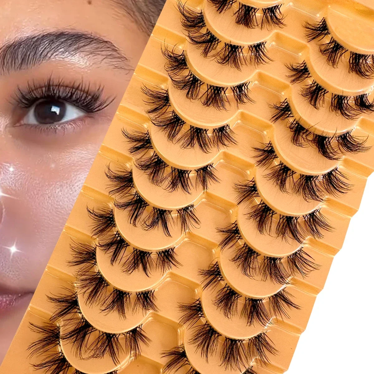 HBZGTLAD Fluffy False Eyelashes 10Pairs Natural Cat Eye Lashes Transparent stem Faux mink Lashes Thick Soft Curly Lashes
