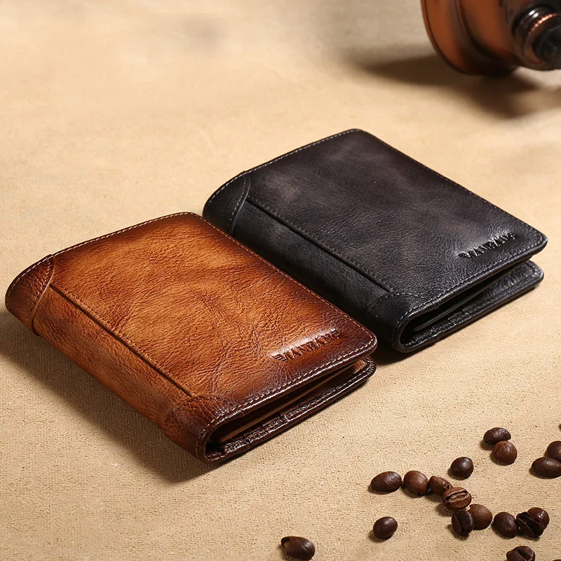 

New Arrival Men's RFID Genuine Leather Trifold Wallet For Man ID Credit Bank Card Holder Small Pocket Black Brown Base