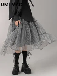 UMI MAO Original Design Sense Niche Long Plaid Skirt Women's Mesh High-end Spicy Girl Umbrella Fluffy Skirt Femme Y2K