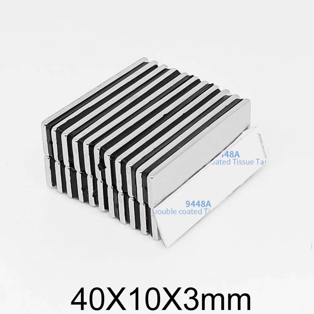 2/5/10/20/30/50PCS 40x10x3mm Block Powerful Strong Magnetic Magnets 40*10*3 Quadrate Permanent NdFeB Magnet With 3M Tape 40x10x3