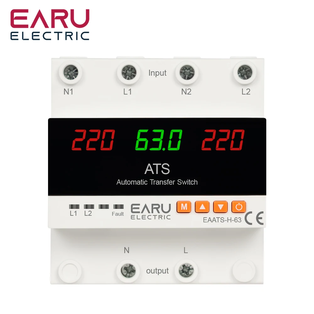 63a 100a 220v ats ajustável sobre sob tensão protetor de corrente dupla conversão de energia interruptor de transferência automática relé monitor